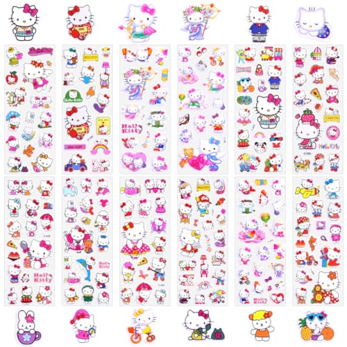 Bubble Sticker Kinder Kitty-12 Pcs 3D Puffy Stickers Set Anime Aufkleber Wasserdichte Cartoon Sticker Aesthetic Mädchen Jungen DIY Scrapbooking Fotoalbum Laptop Bottle Sticker Gastgeschenke Mitgebsel von Luclay