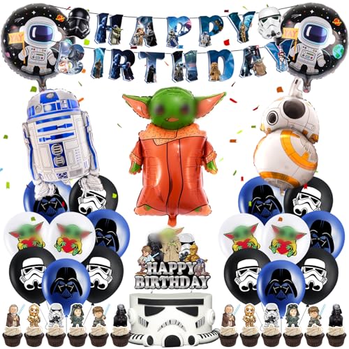 Luftballons Star Krieg Geburtstag Deko 8 Jahre Jungen- Sterne Wars Geburtstagsdeko Yod Ballon Kindergeburtstag Girlande Tortendeko Roboter Folienballons Happy Birthday Banner für Party Supplies Deko von Luclay