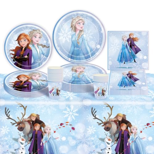 Pappteller Kindergeburtstag Deko- 51PCS Eisprinzessin Partygeschirr Set Ice Prinzessin Geburtstagsdeko Party Tableware Supplies mit Teller Tischdecke Servietten Tassen für Mädchen Kinder Babypartys von Luclay