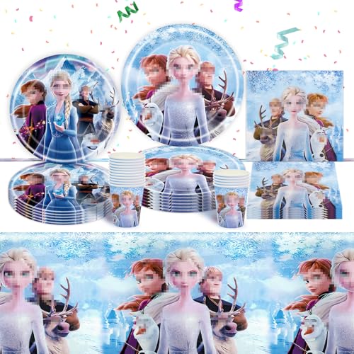 Pappteller Kindergeburtstag Deko- 51PCS Ice Prinzessin Partygeschirr Set Eisprinzessin Geburtstagsdeko Party Tableware Supplies mit Teller Tischdecke Servietten Tassen für Mädchen Kinder Babypartys von Luclay