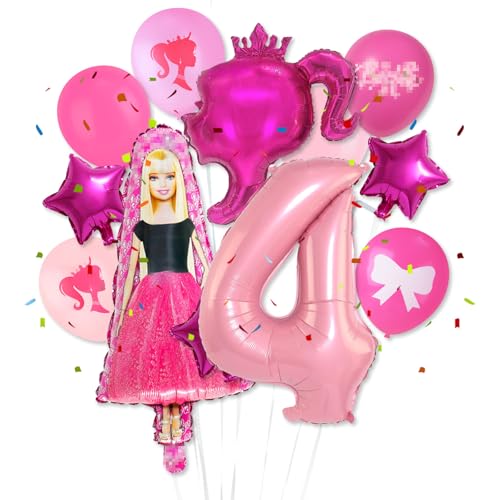 Rosa Geburtstagsdeko 4 Jahre Mädchen Luftballons- Prinzessin Kindergeburtstag Deko Folienballon Happy Birthday Geburtstag Balloon Partyzubehör für Kinder Frauen Cartoon Theme Party Supplies Deko von Luclay