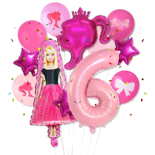 Rosa Geburtstagsdeko 6 Jahre Mädchen Luftballons- Prinzessin Kindergeburtstag Deko Folienballon Happy Birthday Geburtstag Balloon Partyzubehör für Kinder Frauen Cartoon Theme Party Supplies Deko von Luclay