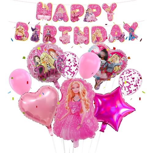 Rosa Geburtstagsdeko Mädchen Luftballons- Prinzessin Kindergeburtstag Deko Folienballon Happy Birthday Geburtstag Balloon Partyzubehör für Kinder Cartoon Theme Party Hintergrunden Supplies Deko von Luclay