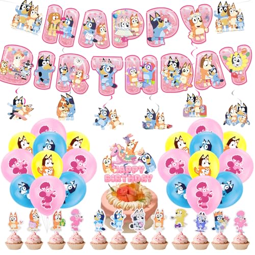 Supplies Blue-y Geburtstag Party Deko- Geburtstagsdeko Balloon Rosa Kindergeburtstag Deko Partygeschirr Set Happy Birthday Banner Spirale Partykette Cupcake Topper Luftballons für Mädchen Kinder Party von Luclay