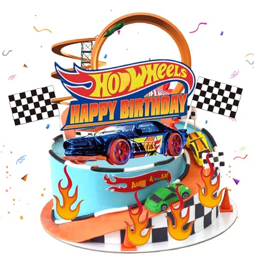 Torte ndeko Jungen Car- Hot Whels Kuchen Deko Kindergeburtstag Rennwagen Tortendeko Auto Sportwagen Cake Topper Set Happy Birthday Cupcake Topper für Kinder Geburtstag Party Kuchen Dekoration Supplies von Luclay