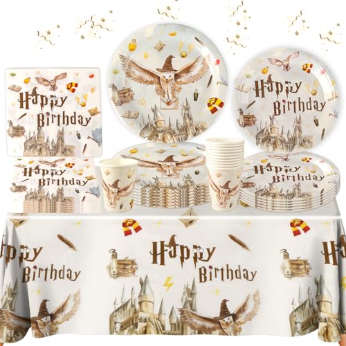 Wizard Geburtstag Deko Harry Partygeschirr Set Kinder-51Pcs Pappteller Tischdecke Kindergeburtstag Mädchen Junge Geburtstagsdeko Geschirr Birthday Party Tableware Supplies Kit Teller Servietten Tassen von Luclay