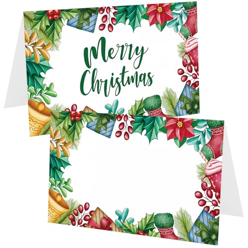 Lucleag Tischkarten mit Aufschrift "Merry Christmas", 100 Stück, Weihnachtsmotive, Tischsitz-Namenskarten für Winter, Weihnachten, Urlaub, Party, Tischdekoration, 8,9 x 5,1 cm von Lucleag