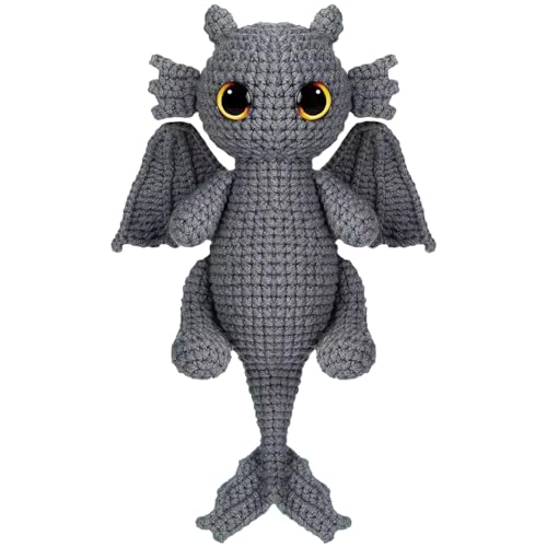 Lucydigla Häkelset für Anfänger, Amigurumi Häkeltier-Sets für Erwachsene und Kinder mit Schritt-für-Schritt-Video-Tutorials, Häkel-Starter-Set mit Garnen, Haken, Zubehör, Jumbo-Schwarzer Drache von Lucydigla