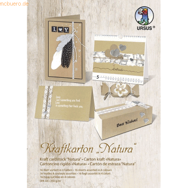 10 x Ludwig Bähr Kraftkarton Natura 250g/qm A4 4 Farben sortiert VE=16 von Ludwig Bähr