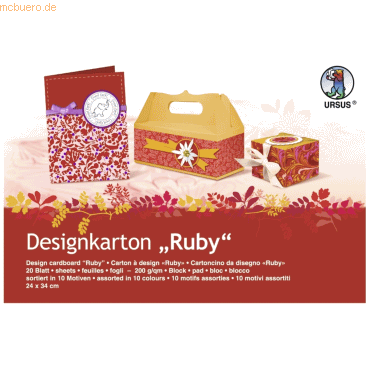 5 x Ludwig Bähr Designkarton Block Ruby 200g/qm 24x34cm VE=20 Blatt so von Ludwig Bähr