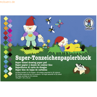 5 x Ludwig Bähr Tonpapier Block Super 130g/qm 24x34cm VE=50 Blatt 25 F von Ludwig Bähr