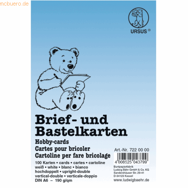 Ludwig Bähr Briefkarten A6 hoch doppelt VE=100 Stück weiß von Ludwig Bähr