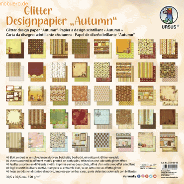 Ludwig Bähr Designpapier Glitter Autum 190g/qm 30,5x30,5cm VE=40 Blatt von Ludwig Bähr