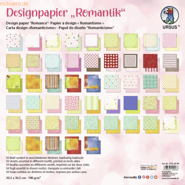 Ludwig Bähr Designpapier Romantik 190g/qm 30,5x30,5cm VE=50 Blatt von Ludwig Bähr