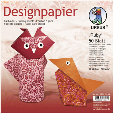 Ludwig Bähr Desinpapier Faltblätter 'Ruby' 100g/qm 20x20cm VE=50 Blatt von Ludwig Bähr