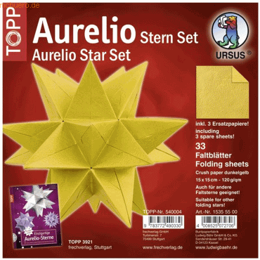 Ludwig Bähr Faltblätter Aurelio Stern Crush paper 120g/qm 15x15cm gelb Ludwig Bähr Faltblätter Aurelio Stern Crush paper 120g/qm 15x15cm gelb von Ludwig Bähr