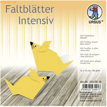 Ludwig Bähr Faltblätter Intensiv Uni 15x15cm VE=100 Blatt maisgelb von Ludwig Bähr