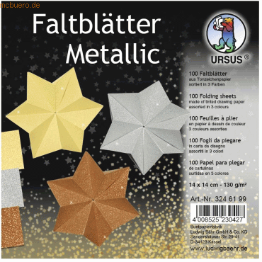 Ludwig Bähr Faltblätter Metallic 130g/qm 14x14cm VE=100 Blatt 3 Farben von Ludwig Bähr