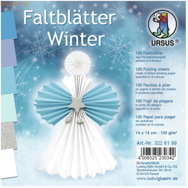 Ludwig Bähr Faltblätter Winter 130g/qm 14x14cm VE=100 Blatt 6 Farben von Ludwig Bähr