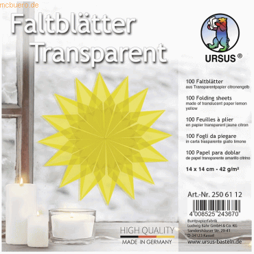 Ludwig Bähr Faltblätter transparent 42g/qm 14x14cm VE=100 Blatt citron von Ludwig Bähr