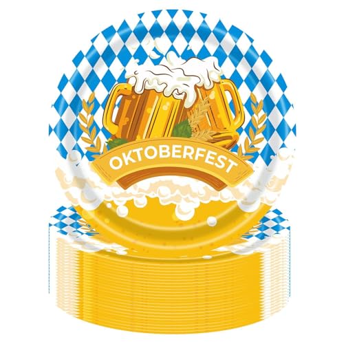 Lueear Oktoberfest-Dekorationsset, Oktoberfest-Sammelzubehör | 24-teiliges Oktoberfest-Geschirr-Set,Blau-weiße Flaggen-Karodekorationen bedienen 24 Gäste beim deutschen Oktoberfest von Lueear