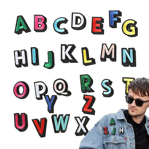 Lueear Stoff-Buchstaben-Aufnäher, bestickte Aufnäher, Buchstaben, kreatives Aufbügeln, Alphabet A-Z, Aufnäher für Jeans, Schuhe, Hüte, Jacken von Lueear