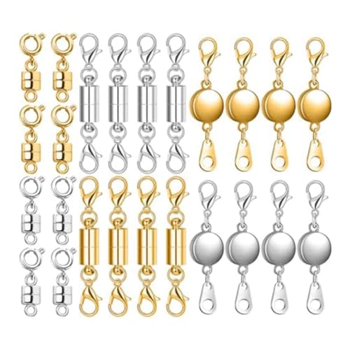 Luejnbogty 24 Stück 3 Arten von Verschlüssen und Magnetverschlüssen für Halskette, Magnetverschluss, Verlängerung der Verriegelung für dauerhafte Herstellung von Luejnbogty