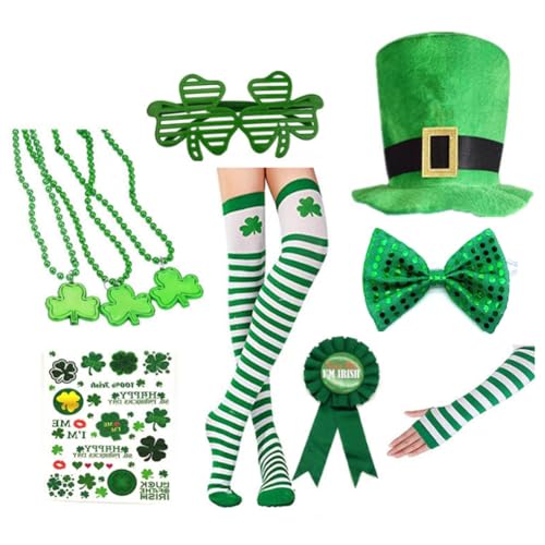 Luejnbogty St. 'S Day Kostüm-Zubehör-Set für Herren, Kleeblatt, Socken, Handschuhe, Brillen, Aufkleber, Cosplay, für Party-Dekoration, Langlebig, Einfache Installation, Einfach zu Bedienen von Luejnbogty