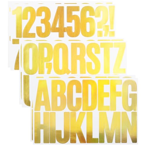 3 Zoll Buchstaben Zahlen Aufkleber,6 Blätter 96 Stück Selbstklebendes Vinyl Großes Alphabet Kit für Scrapbook, DIY und Basteln, Klebebuchstaben Wetterfest - Gold von LuenHego