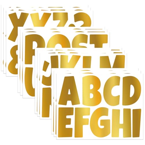 4 Zoll Buchstaben Aufkleber,12 Blätter Selbstklebendes Vinyl Großes Alphabet Kit für im Freien, DIY und Basteln, Klebebuchstaben Wetterfest - Gold von LuenHego