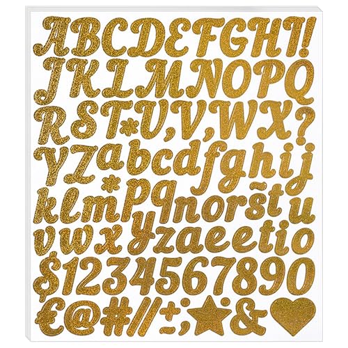 528 Stücke Kursiv Buchstaben Aufkleber,6 Blätter Selbstklebendes Vinyl Buchstaben Zahlen Kit für Scrapbook, DIY,Basteln,Wasserflasche und Namensschild, Gold von LuenHego