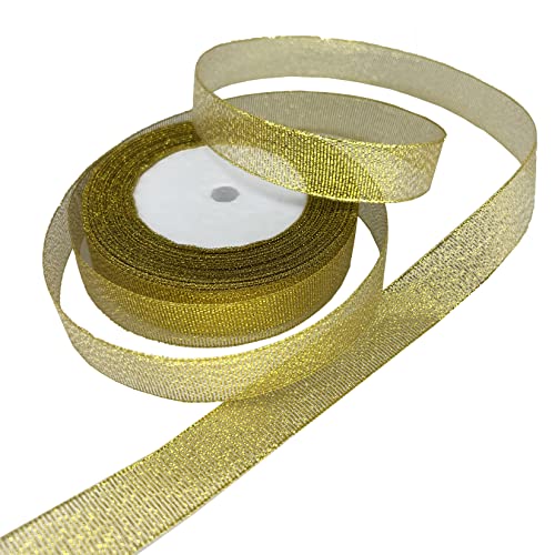 Glitzerndes Goldband, 22 m, 20 mm breit, dekoratives Band für Geschenkverpackungen, Bastelarbeiten, Kuchen oder Dessert Wrap-Dekor, Schleifen, Weihnachtsdekoration von LuenHego