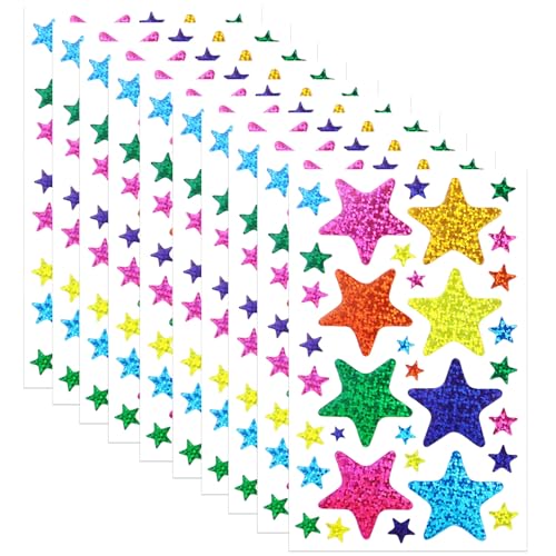 Stern Aufkleber 10 Bögen Sterne Sticker Selbstklebend Glitzer Bunte Aufkleber Sterne für Belohnungsdiagramm, DIY-Basteln, Scrapbook, Assortierte Größe von LuenHego