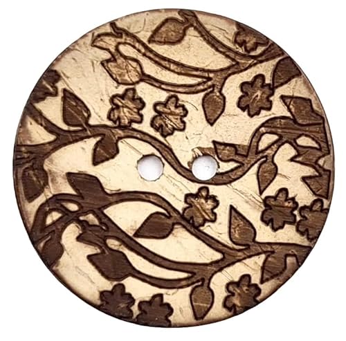 Kokosnussknopf Natur, Kokosnuss Muster gelasert, Ideal für Kreative Projekte (Blume, 20 mm) von Lüna Knöpfe