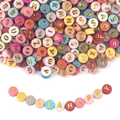 1000Pcs Buchstabe Alphabets Perlen Durchbohrte Perlen Lose Perlen Runde Bastelperlen DIY Geeignet für Halsketten Armbänder Handgemachte Accessoires Kunsthandwerk (Bunt) von Lufdegim