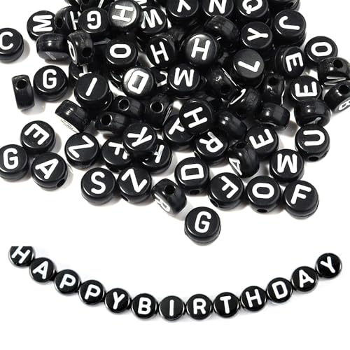 1000Pcs Buchstabe Alphabets Perlen Durchbohrte Perlen Lose Perlen Runde Bastelperlen DIY Geeignet für Halsketten Armbänder Handgemachte Accessoires Kunsthandwerk (Schwarz) von Lufdegim