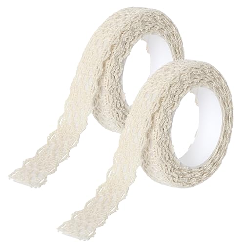 Lace Ribbon Selbstklebend 2 Rollen Vintage Dekoratives Gurtband Baumwolle Spitze Spitzenband，Geeignet für Handwerk, Hochzeit Dekorationen, Handwerk DIY Scrapbooking Dekorationen (Beige) von Lufdegim