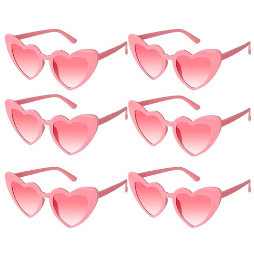 Lufdegim 6 Stück Herz Sonnenbrille Vintage Herzform für Damen，Brille Herz Sonnenbrille 90er Jahre Hippie，brille herzform für Party，Halloween，Karneval，Hochzeit ，Weihnachten (6, Rosa) von Lufdegim