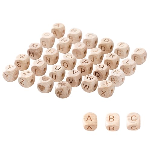 Lufdegim 90 Stück Holzbuchstaben Perlen,Holzperlen Buchstaben A-Z Alphabet Holzperlen Würfel Holz Buchstabenperlen für Armbänder DIY Schmuck Basteln Halsketten Handwerk von Lufdegim