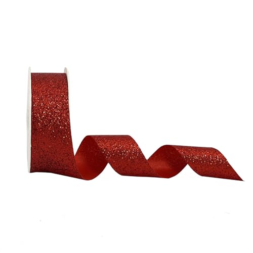 Schleifenband Geschenkband 25mm Breit, Hochzeit Glitzer Schleifenband Stoffband Dekoband Geschenkband für Geschenkverpackung Basteln Geburtstag Kunsthandwerk Blumenstrauß Hochzeit Deko (Rot) von Lufdegim