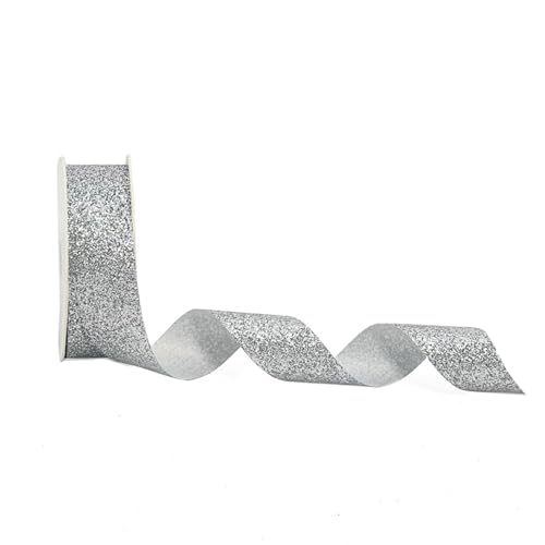 Schleifenband Geschenkband 25mm Breit, Hochzeit Glitzer Schleifenband Stoffband Dekoband Geschenkband für Geschenkverpackung Basteln Geburtstag Kunsthandwerk Blumenstrauß Hochzeit Deko (Silber) von Lufdegim