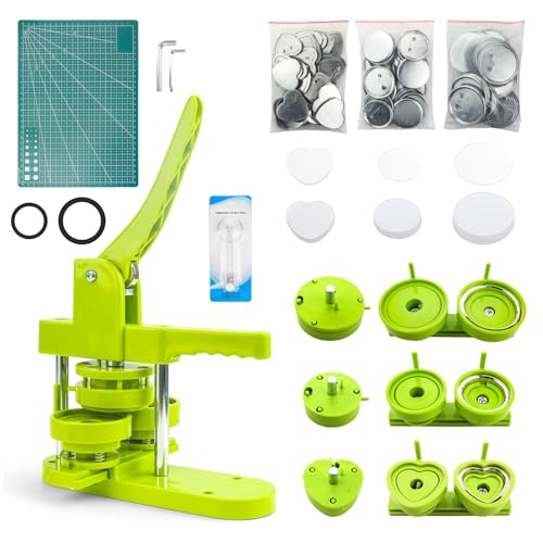 Button Maker Machine, Buttonmaschine (58mm/75mm/Herzförmige) Knopfmaschine, Badge Maker Maschine Mit 20pcs Knopfteile Jede Größe Kreis Cutter, Schneidematte für Knopfpresse von Luffy