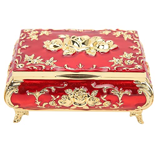 Lufodon Vintage-Schmuckschatulle – exquisite Metall-Schmuck-Aufbewahrungsbox mit glänzendem Rosen-Relief-Design, elegante Heimdekoration und Organisation für Schreibtischzubehör und kleine Lösungen von Lufodon