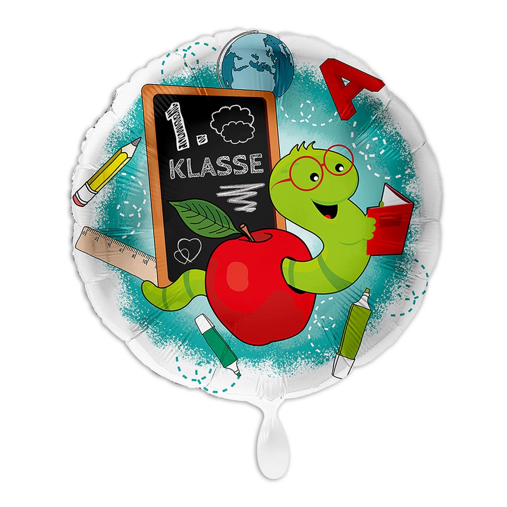 Heliumballon Schulbeginn 1. Klasse, mit Bücherwurm für Luft u. Gas von Luftballon-Markt GmbH