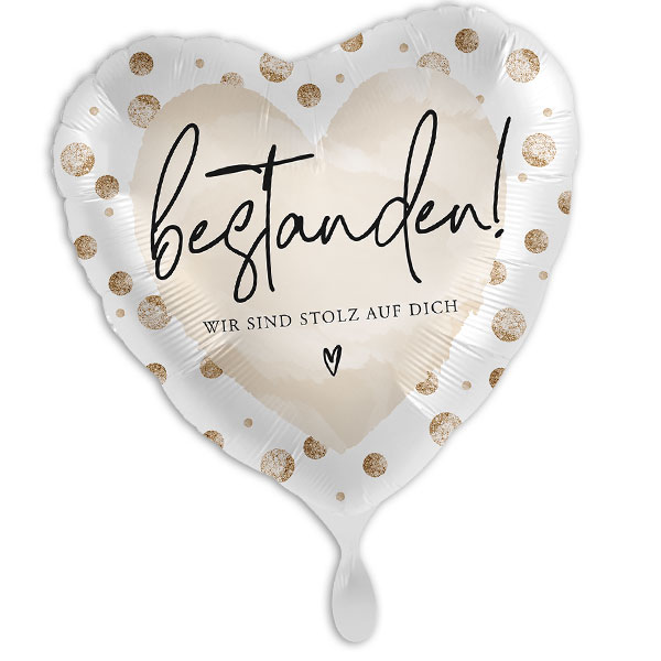 "Bestanden, wir sind stolz auf dich", Herzförmiger Heliumballon 35cm von Luftballon-Markt GmbH