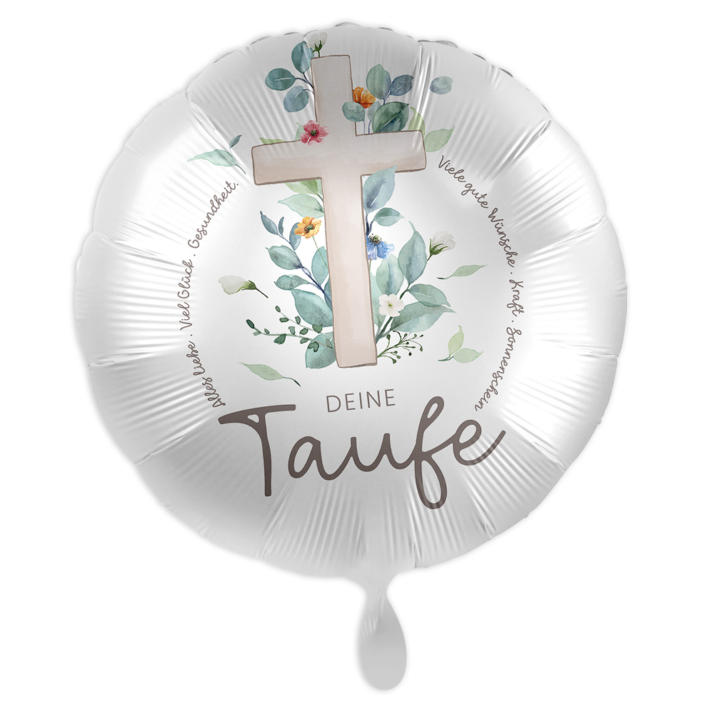 "Deine Taufe" Folienballon mit Kreuz-Motiv, rund Ø 34cm von Luftballon-Markt GmbH