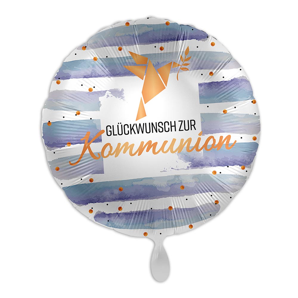 "Glückwunsch zur Kommunion" mit Tauben-Motiv, Folienballon rund Ø 34 cm von Luftballon-Markt GmbH