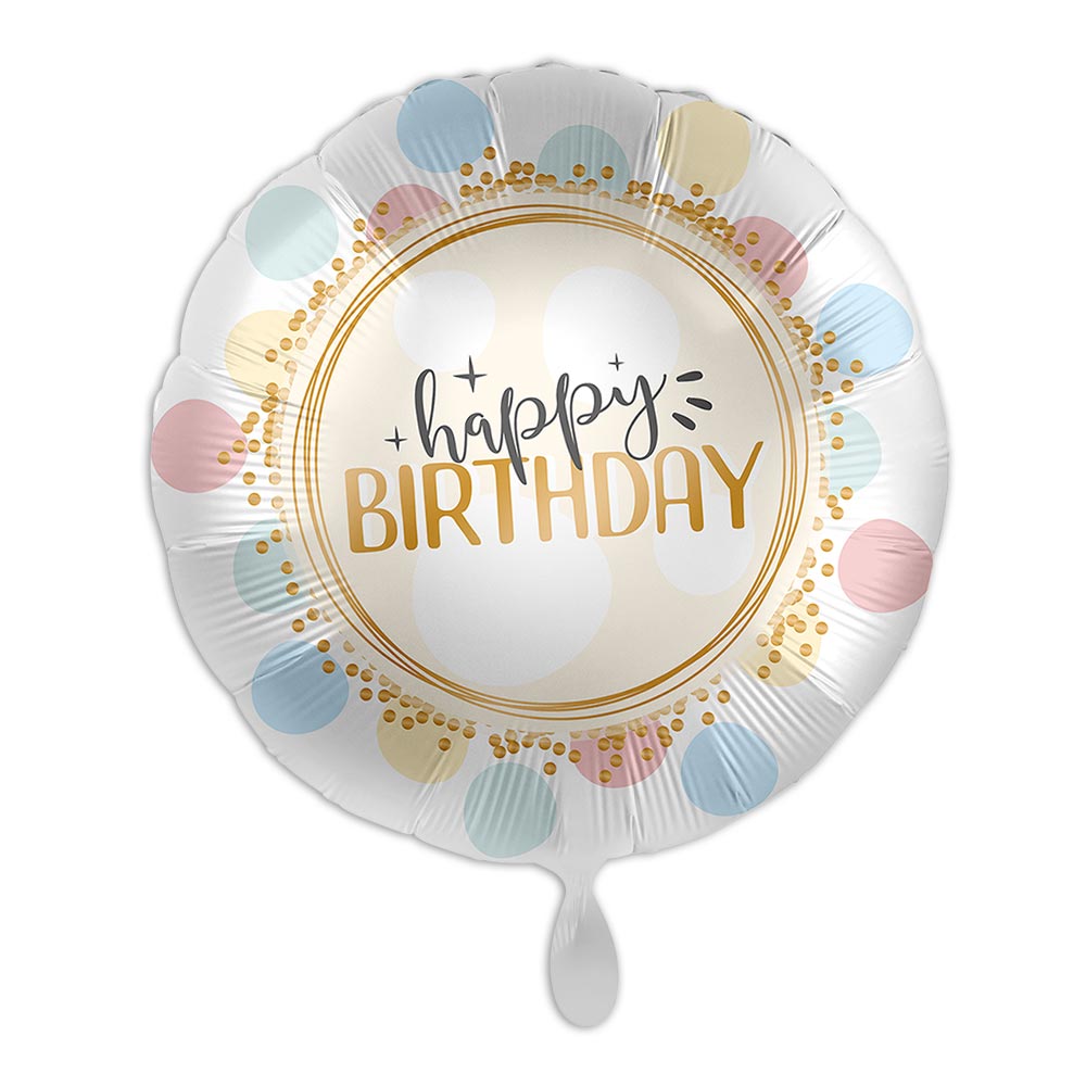 "Happy Birthday", Punkte, Heliumballon zum Geburtstag rund Ø 34 cm von Luftballon-Markt GmbH