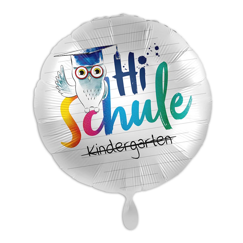 Heliumballon Einschulung "Hi Schule", Eule, Heliumballon rund Ø 34cm von Luftballon-Markt GmbH