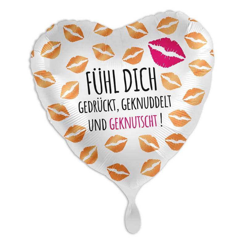 Herzförmiger Folienballon, Motiv Hugs & Kisses von Luftballon-Markt GmbH